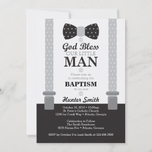 Little Man Baptism Invitation, Black, Grey Invitation