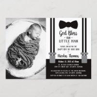 Little Man Baptism Invitation, Black