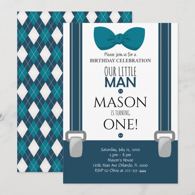 Little Man Birthday Invitation (Front/Back)