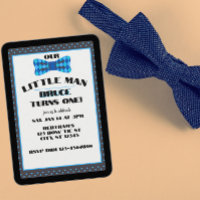 Little Man, Black Blue Bow Tie 1st Birthday