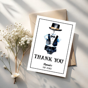 Little man black tuxedo hat baby shower   thank you card