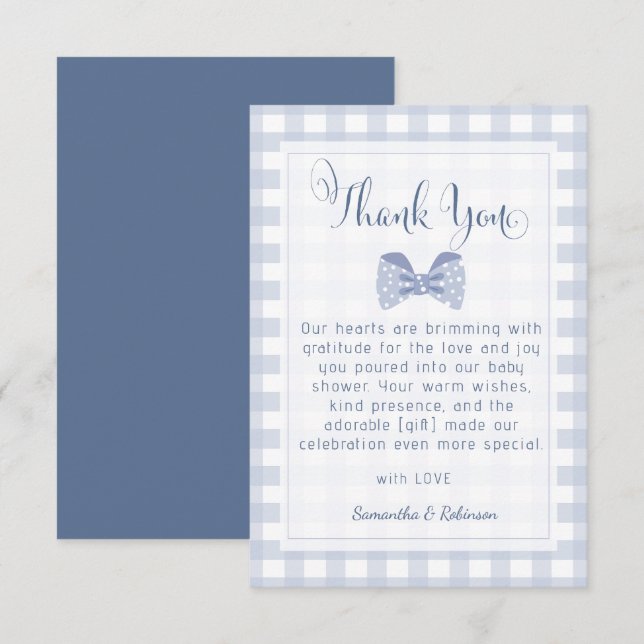 Little Man Blue bow tie baby shower  Thank You Card (Front/Back)