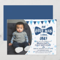 Little Man Blue Bow Tie Photo Invitation