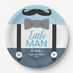 little man bow tie baby blue navy boy baby shower paper plate