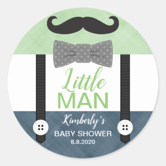 Little man bow tie green navy blue boy baby shower classic round sticker