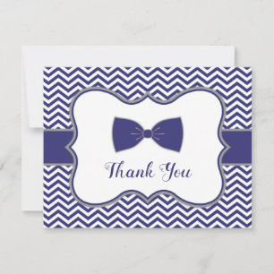 Little Man Bow Tie Navy Grey Baby Shower Thank You Card