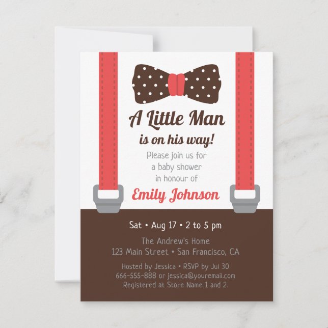 Little Man Bowtie Baby Boy Shower Invitations (Front)