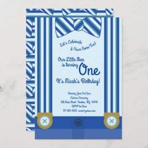 Little Man Boy 1st Birthday Cute Invitations