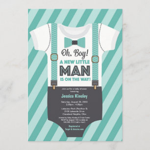 Little Man Boy Baby Shower, Grey Teal Turquoise Invitation