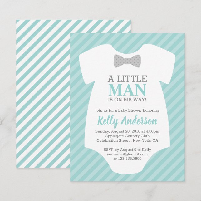 Little Man Boy Baby Shower Invitation - Blue (Front/Back)