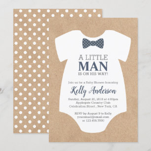 Little Man Boy Baby Shower Invitation - Kraft Card