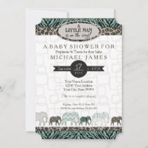 Little Man Boy Safari Elephants Zebra Baby Shower
