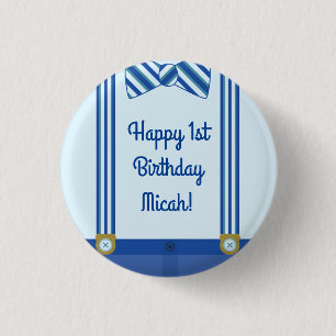 Little Man Boy's 1st Birthday Party 1 Inch Round Button