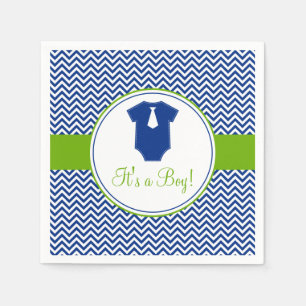 Little Man Chevron Blue Green Baby Shower Napkin