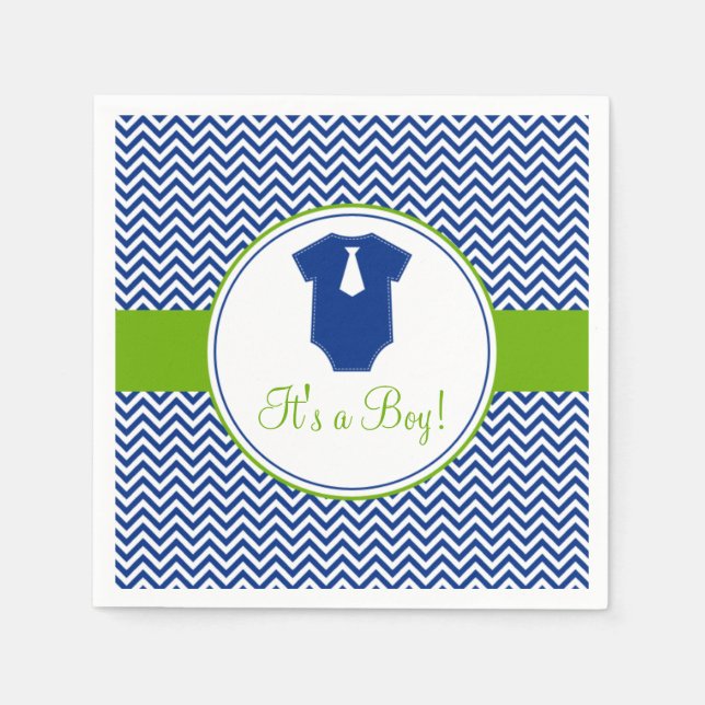 Little Man Chevron Blue Green Baby Shower Napkin (Front)