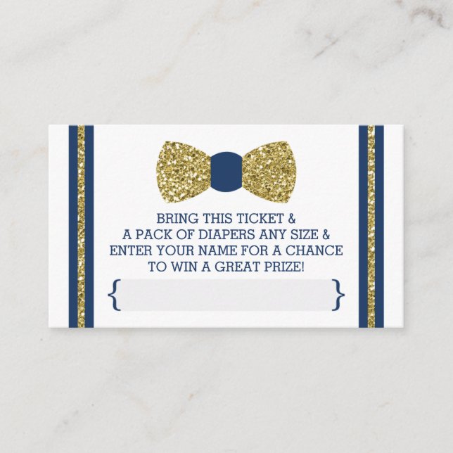 Little Man Diaper Raffle Ticket, Gold, Navy Enclosure Card (Front)