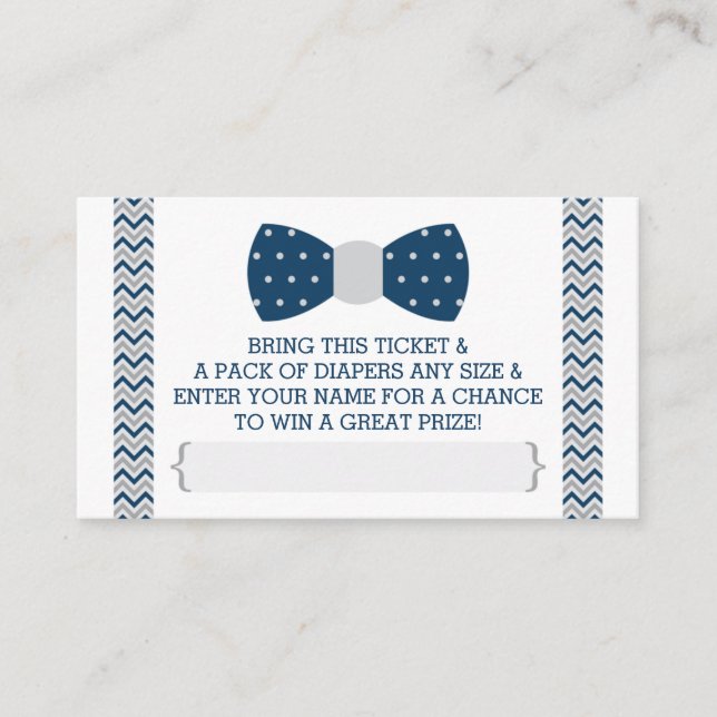 Little Man Diaper Raffle Ticket, Navy Blue, Grey Enclosure Card (Front)