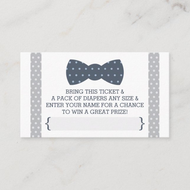 Little Man Diaper Raffle Ticket, Navy Blue, Grey Enclosure Card (Front)