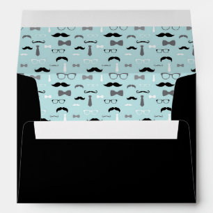 Little Man Envelope, Moustache, Baby Blue, Black Envelope