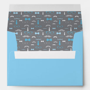 Little Man Envelope, Moustache, Baby Blue, Grey Envelopes