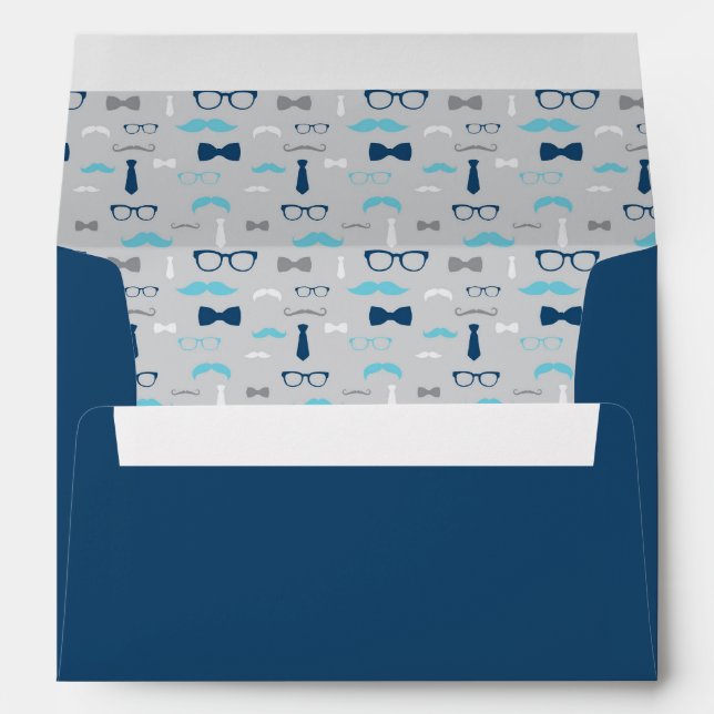Little Man Envelope, Moustache, Baby Blue, Navy Envelopes (Back (Bottom))