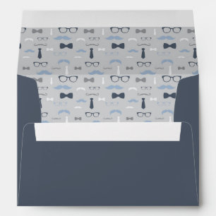 Little Man Envelope, Moustache, Navy Blue, Grey Envelope
