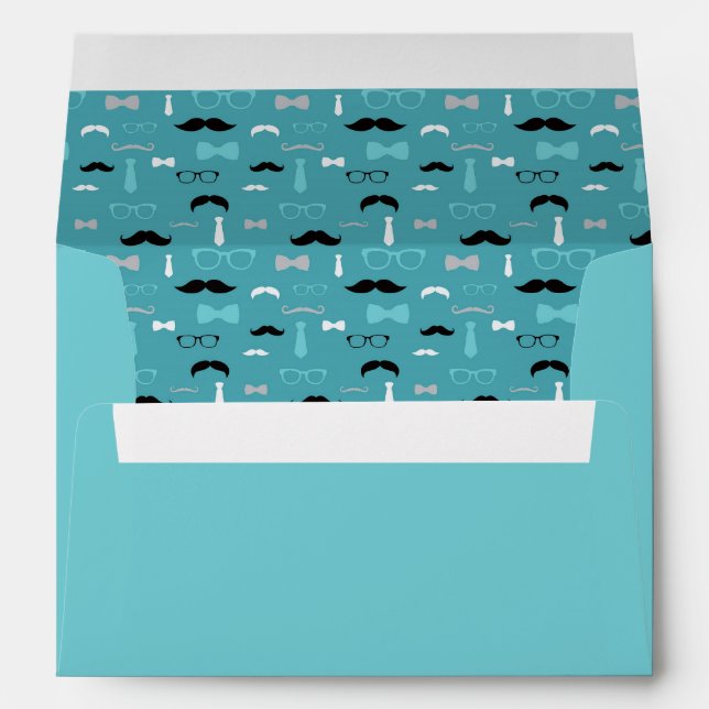 Little Man Envelope, Moustache, Teal, Aqua, Black Envelope (Back (Bottom))
