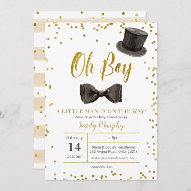 Little Man est en route Baby shower Invitation (Devant / Derrière)