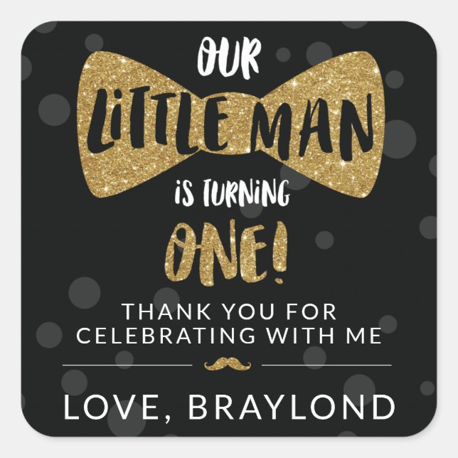 Little Man First Birthday Black and Gold Stickers (Front)