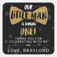 Little Man First Birthday Black and Gold Stickers