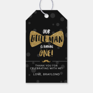 Little Man First Birthday Favour Tags, Gold Gift Tags