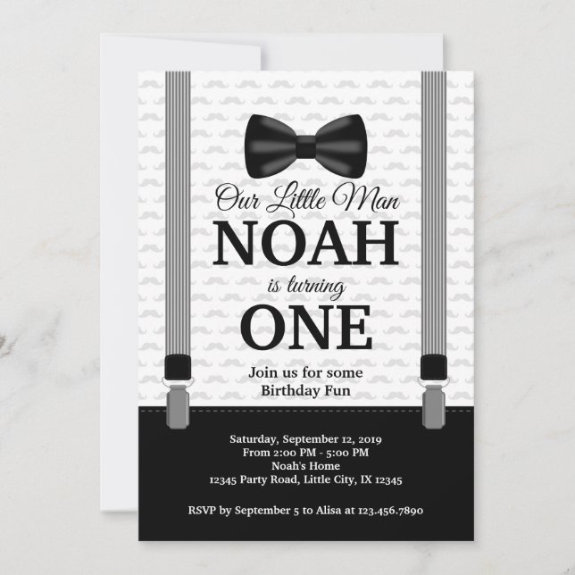 Little Man first birthday invitation boy birthday (Front)