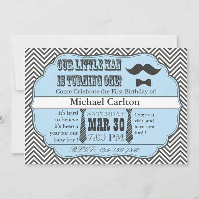 Little Man First Birthday Invitations (Front)