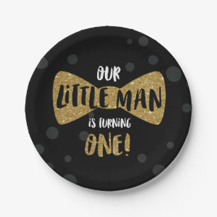Little Man First Birthday Paper Plates, Gold Plate