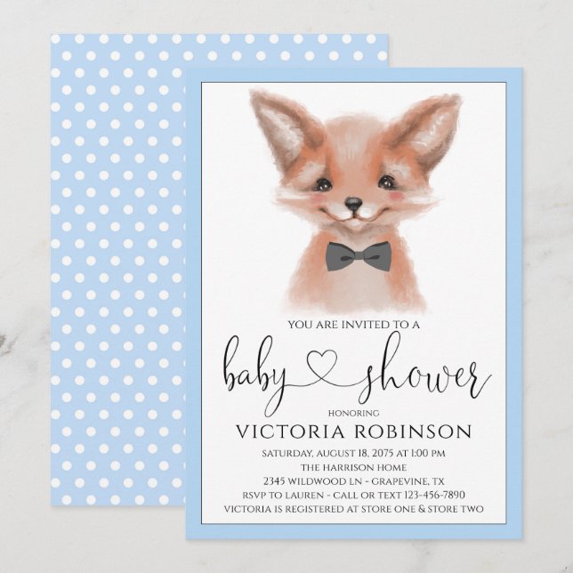 Little Man Fox Boy Woodland Baby Shower Invitation (Front/Back)