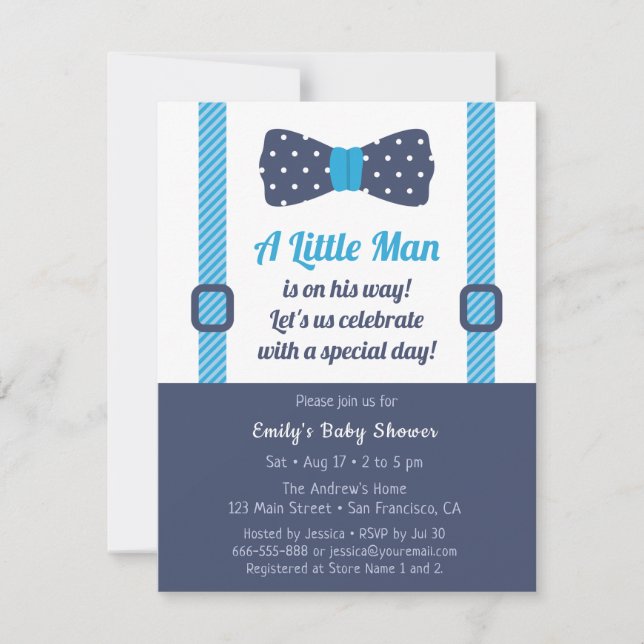 Little Man Gentleman Baby Boy Shower Invitations (Front)
