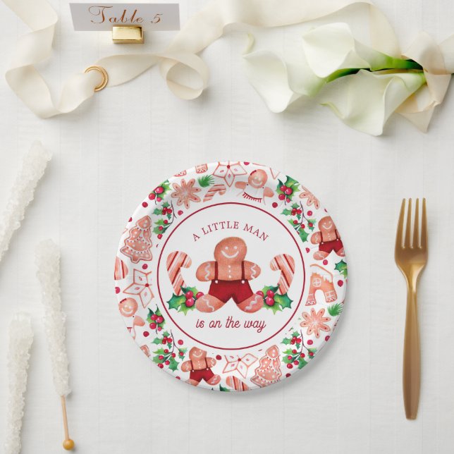 Little Man Gingerbread Christmas Baby Shower  Paper Plate (Wedding)