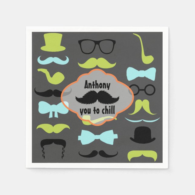 Little Man Hipster Moustache Birthday Party Napkin (Front)