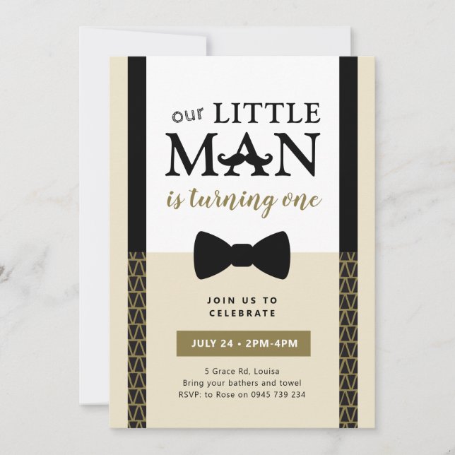 Little Man invitation, Little Man birthday Invitation (Front)