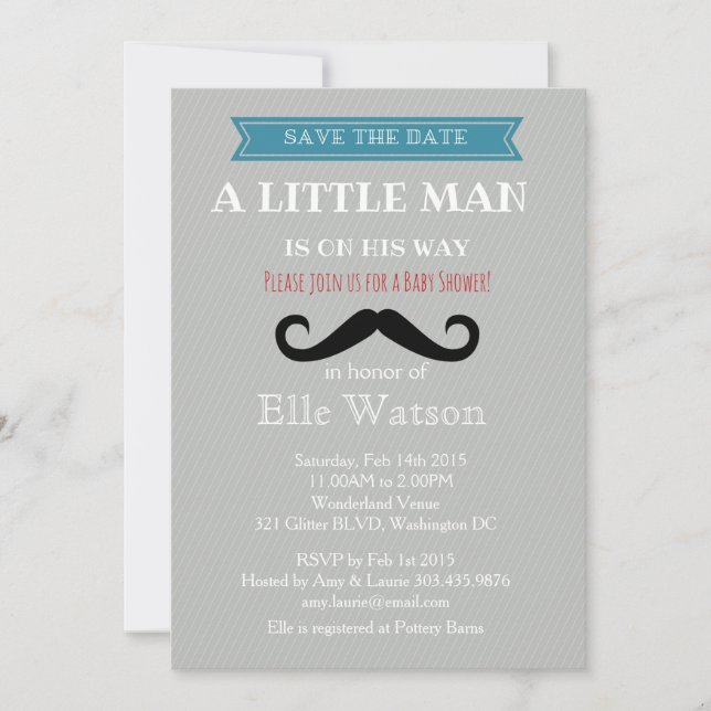 Little Man is on his way Baby Shower invitations (Front)