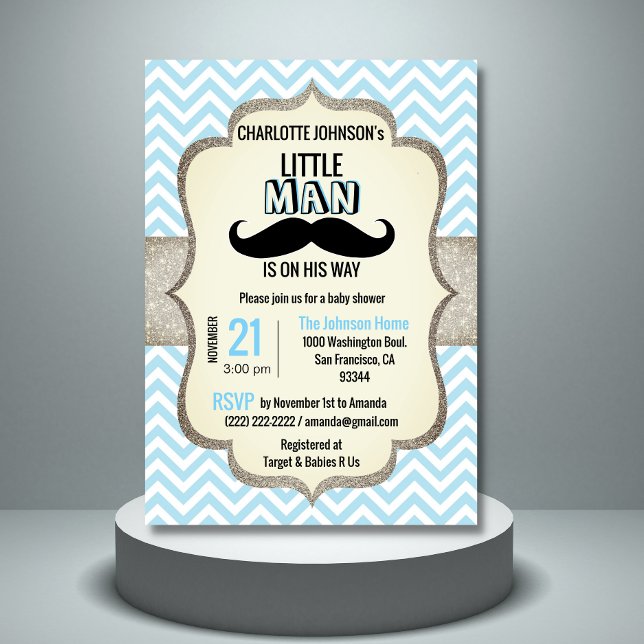 Little Man is on His Way | Moustache Baby Shower Invitation (Creator Uploaded)