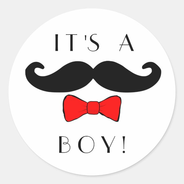 Little Man It's a Boy Moustache and Red Bowtie Classic Round Sticker (Front)