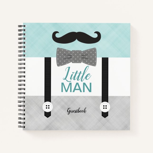Little man mint grey baby boy shower guest book (Front)