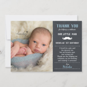Little Man Moustache 1st Birthday Boy Chalkboard Thank You Card