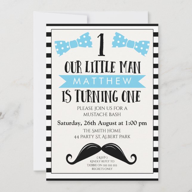 Little Man Moustache 1st Birthday Invitation (Front)
