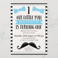 Little Man Moustache 1st Birthday Invitation
