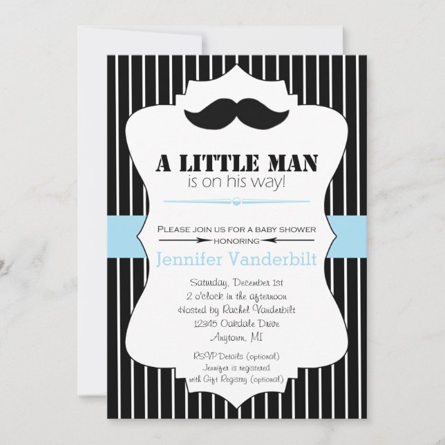 Little Man Moustache Baby Shower Invitation (Front)