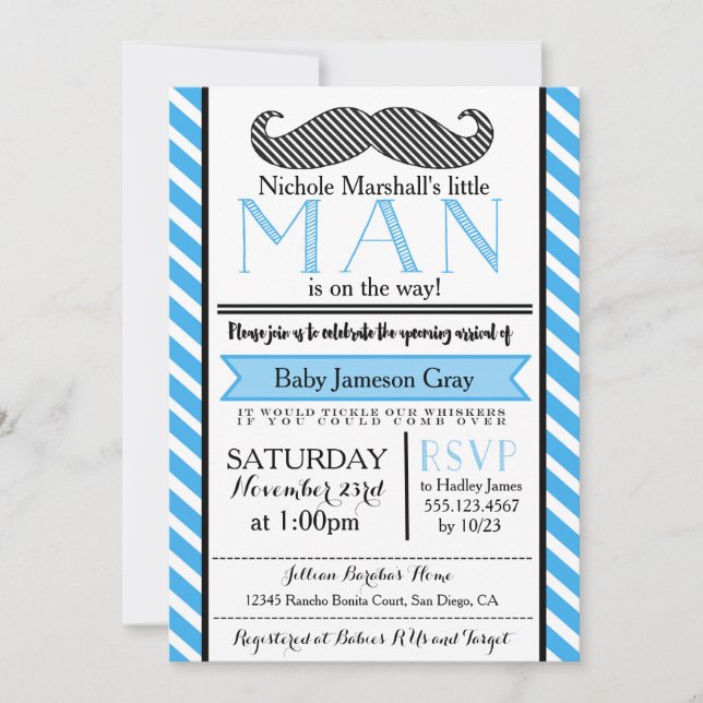 Little Man Moustache Baby Shower Invitation (Front)