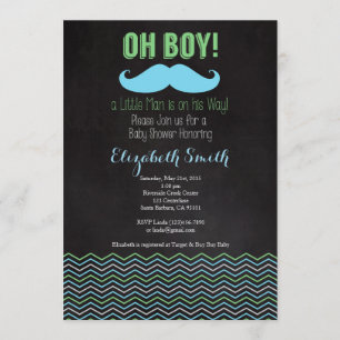 Little Man Moustache Baby Shower Invitation Chalkb