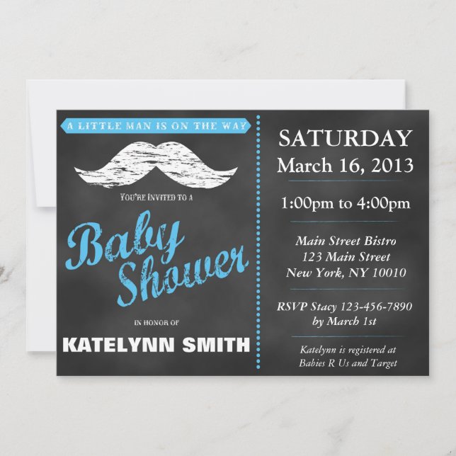 Little Man Moustache Baby Shower Invite (Front)
